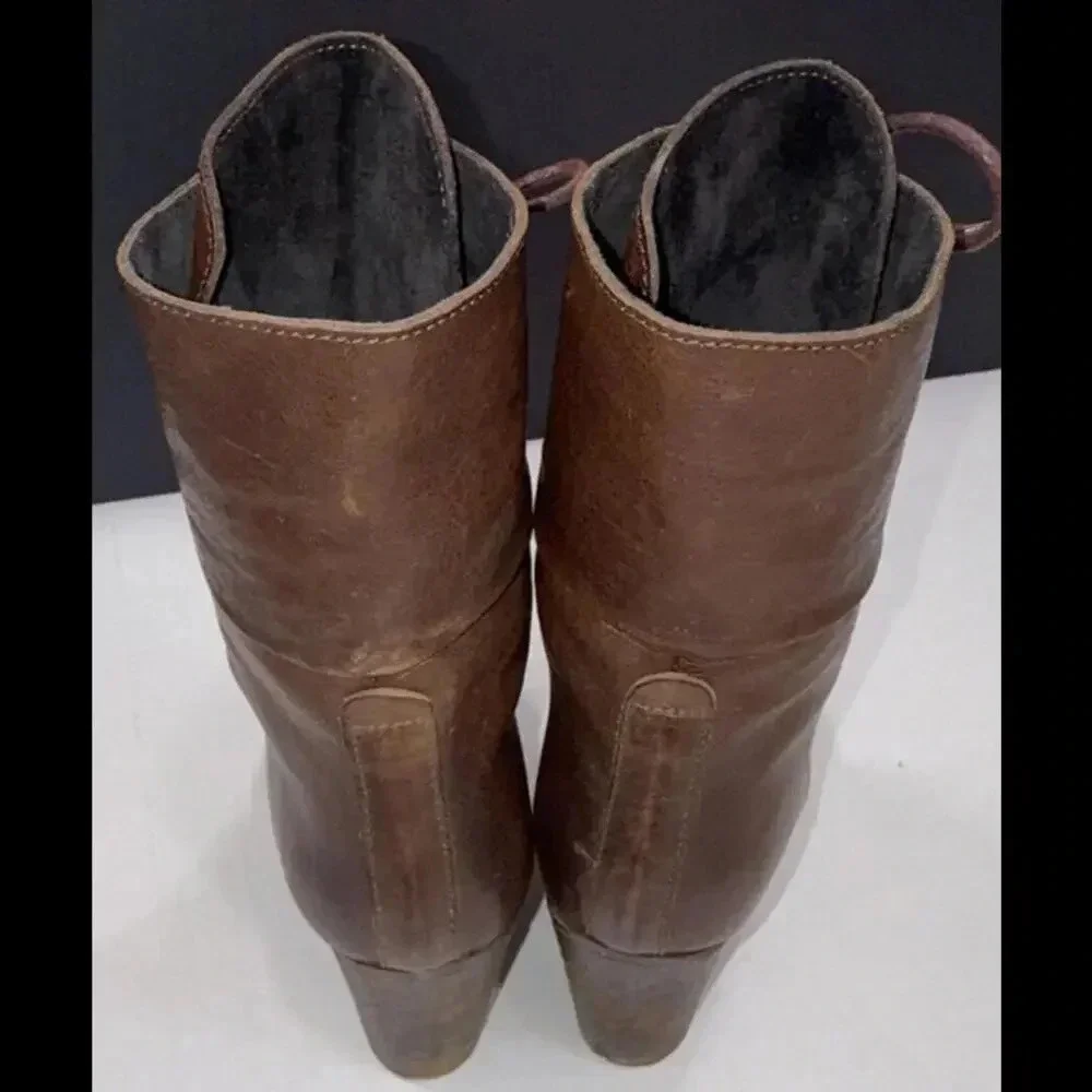 Rag & Bone Heeled Brown Boho Classic Designer Lace Up Italian Leather Boots 39.5